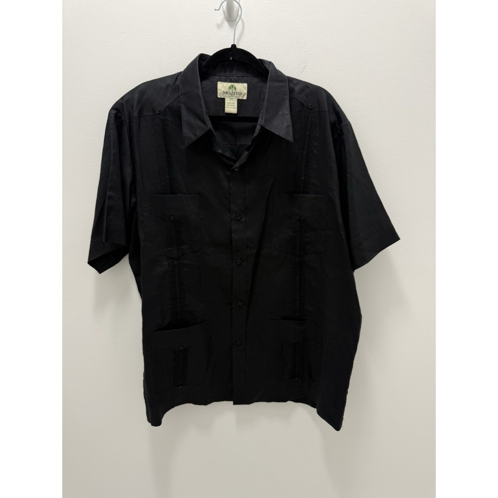 Mojito Collection Guayabera Shirt Mens 2X Black 100% Linen 4 Pocket Cuban